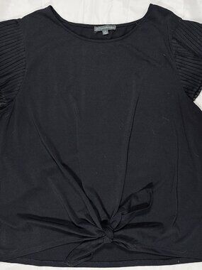 Adrianna Papell Women's Top Black V Neck Short Sleeve Plus Size XL Blouse Large